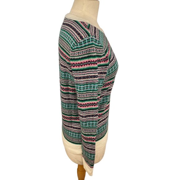 Talbots Wool Blend Fair Isle Sweater Stripe Bold Ski-Après Nordic Cabincore-MP - Picture 7 of 11